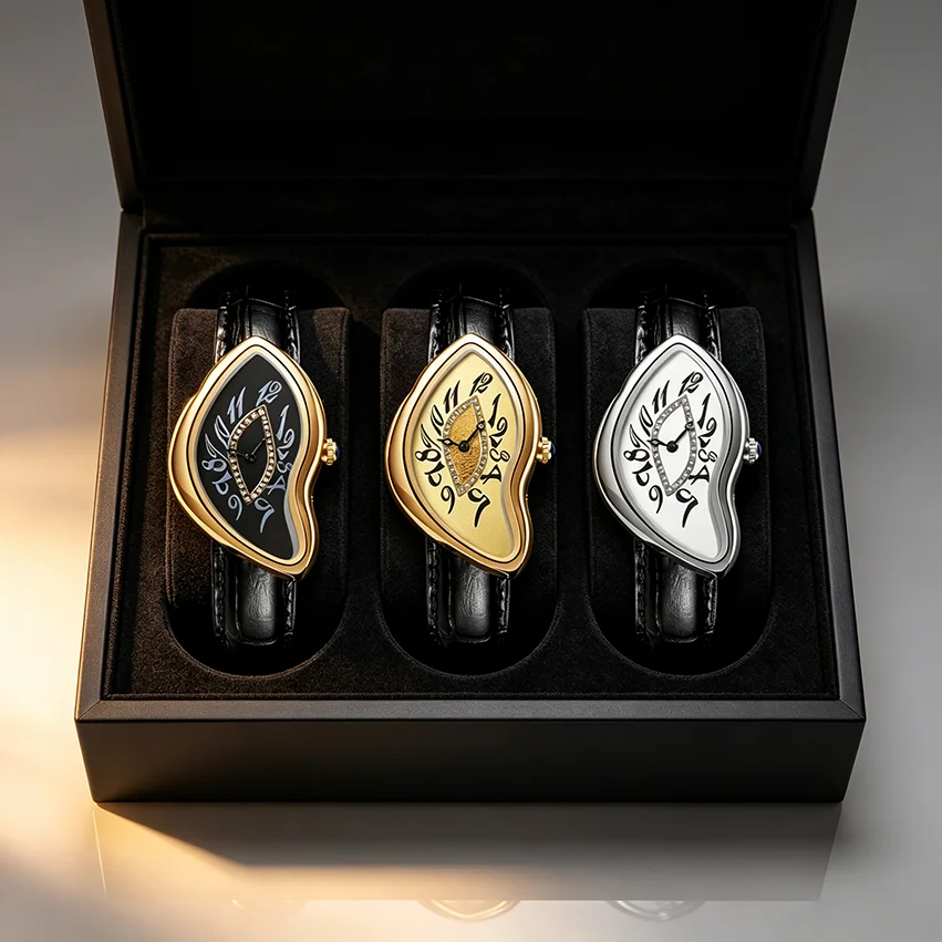 Luxury Melting Watch Couple Irregular Shape Quartz Watch Surrealist Creative Design Leather Watch for Men Women Lovers Gift 2026