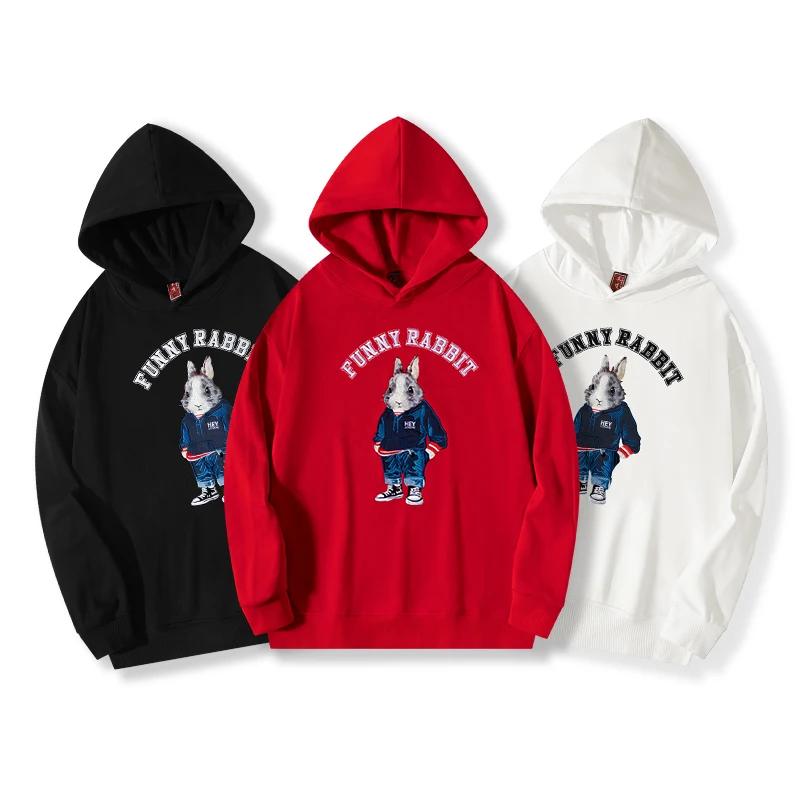 

Embroidery Funny Rabbit Streetwear Hip Hop Loose Hoodies For Men Autumn New Quality Cotton Comfortable Oversized Sudaderas M-3XL