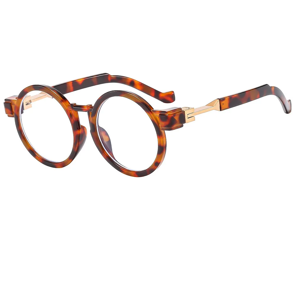 New Round Frame Personalized Metal Inlay Sunglasses with Legs, Fashionable Men's and Women's Motorcycle Rock Sunglasses, Cross-border Trendy Glasses_voghion.com