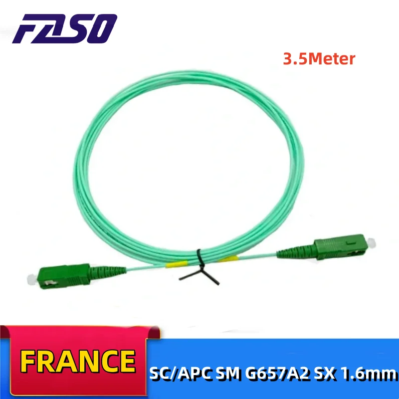 

50pcs Jarretiere Fiber Optic Cable SCAPC 3.5m Singlemode G657A2 Simplex 1.6mm French Fibre Optic Patchcord Aqua Cable APC SC