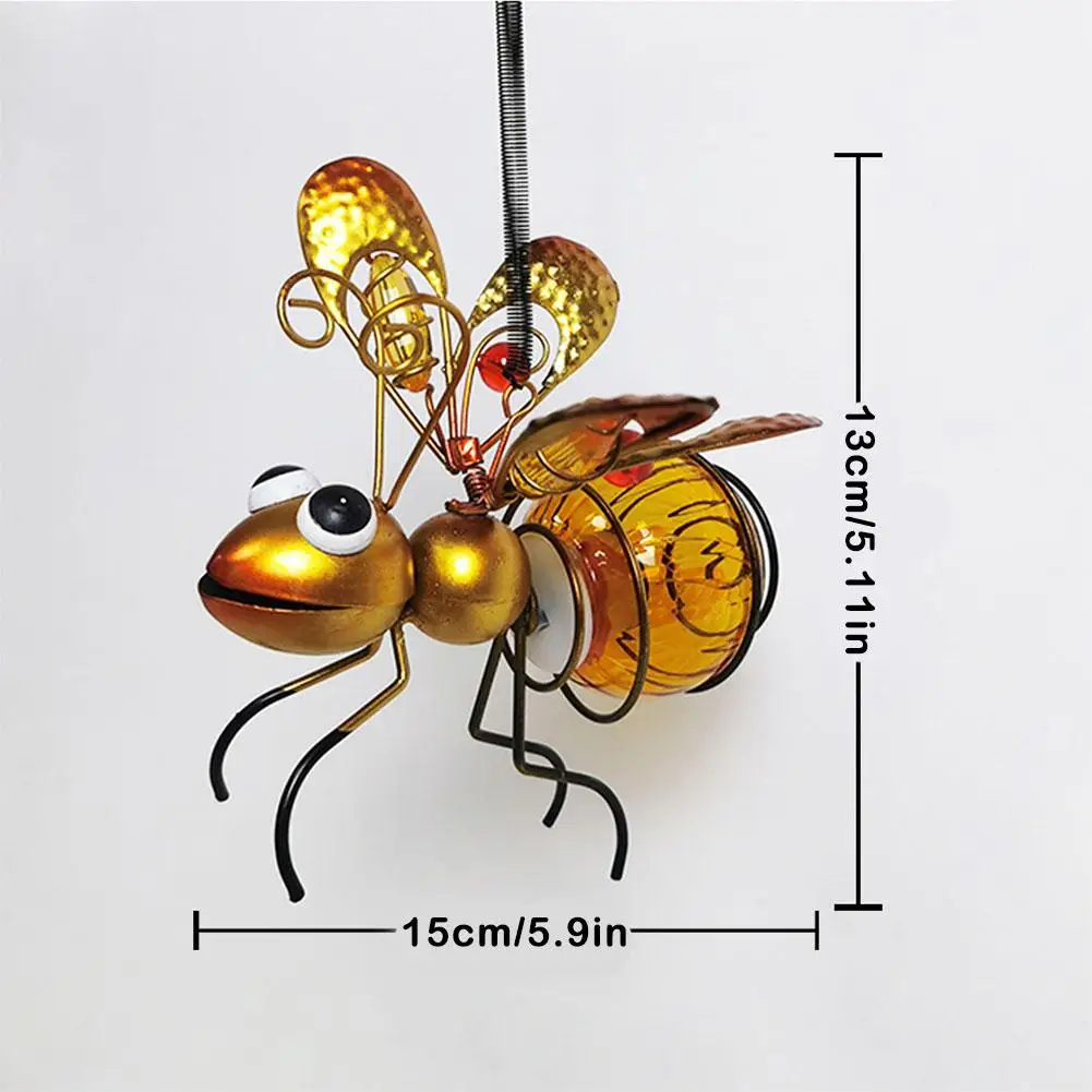 Solar Iron Insect Statue LED Fairy Light Outdoor Hanging Tree Ornament Fence Yard Courtyard Garden Art Decor