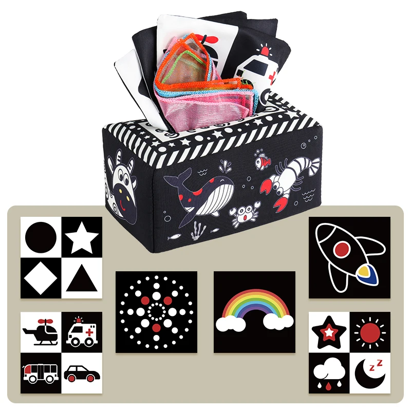 Baby Toys Baby Tissue Box Toys Hand-Eye Coordination Soft Pleated Sensory Toys for Toddlers Gifts for Boys and Girls