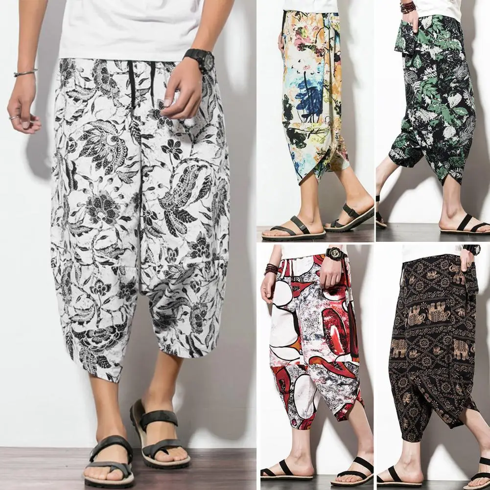 Брюки мужские с рисунком кожи, укороченные штаны в китайском стиле, средняя посадка, дышащие, повседневная одежда, лето