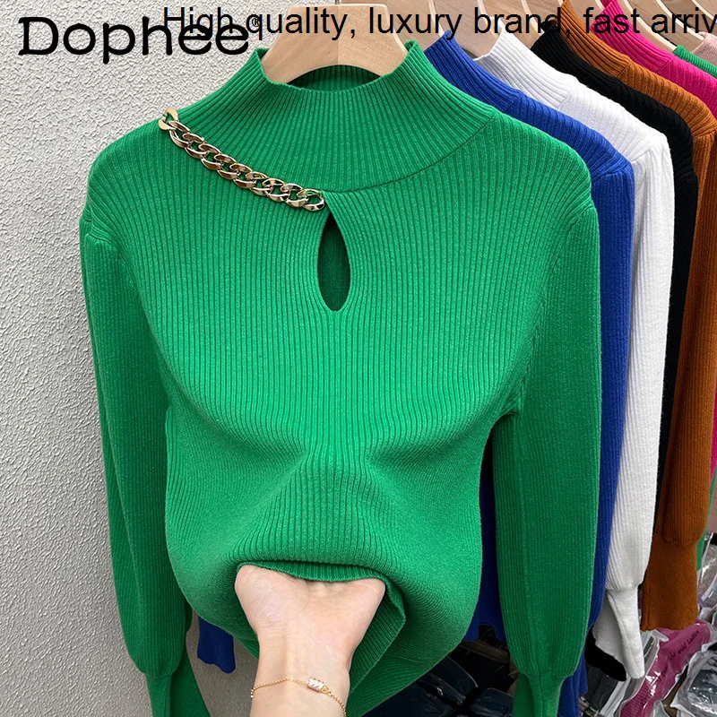 

Sweater Stand Collar Bottoming Shirt Women Inner Outer Wear 2023 Spring Autumn Clothes Solid Chic Hollow Pullover Knitted Top