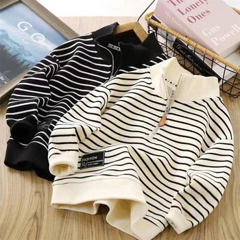 Boys Girls Striped Sweatshirts Kids Autumn Sports Hoodies Teenager Spring Casual Tracksuit Children Fashion Hoodless Clothing 1