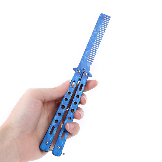 Comb Stainless Steel Practice Training Butterfly Knife Comb Beard Moustache Brushe Salon Hairdressing Styling Tool