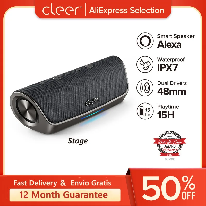 CleerStageMotionBoomOutdoorSmartSpeakerwithAlexaBassUp
