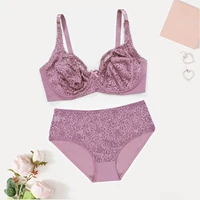 BEAUWEAR femme grande taille dentelle ensemble de Lingerie soutien-gorge avec fil sans doublure mince respirant soutien-gorge et culotte ensemble 85C-110E 1