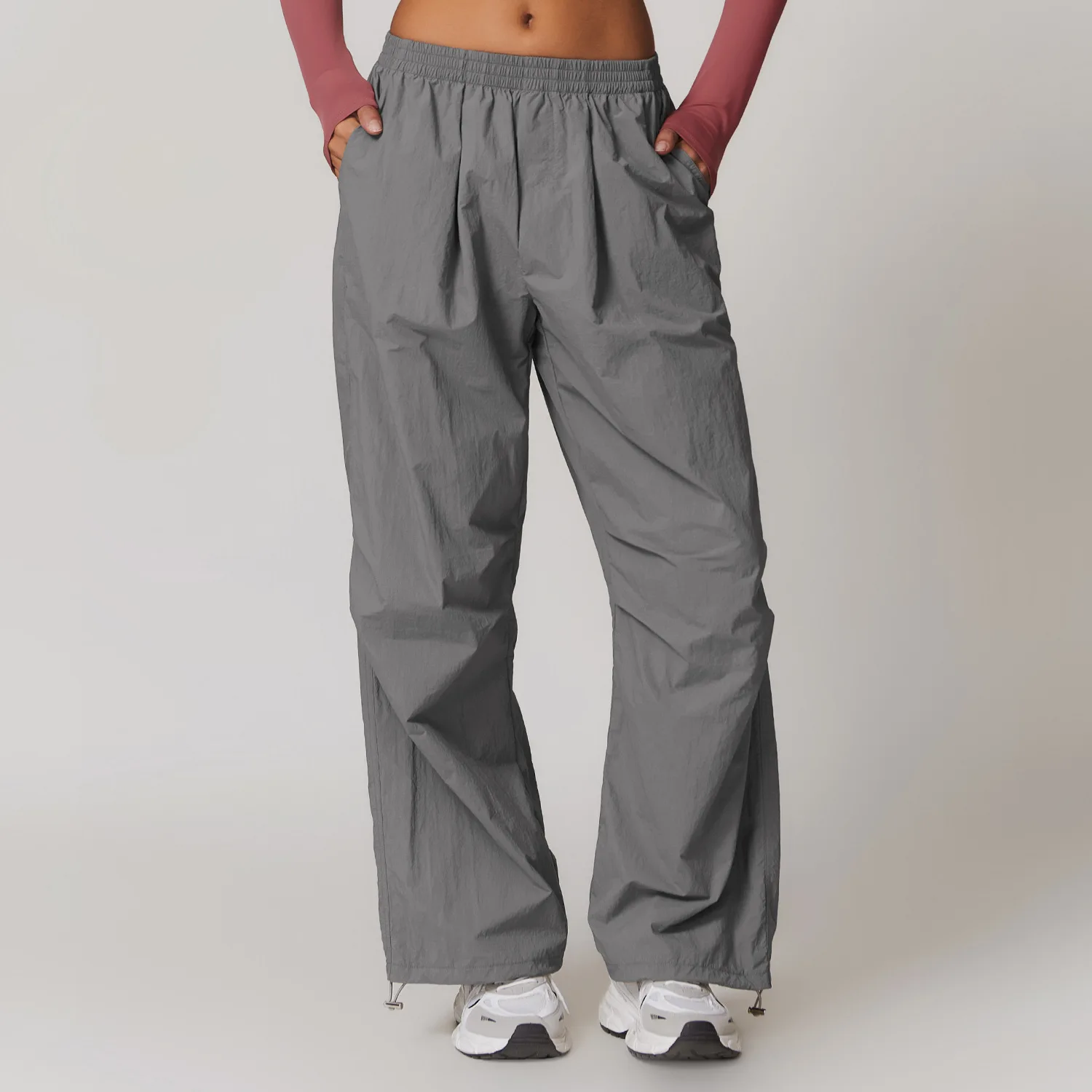 Breathable Work Pants Women's Yoga Pants Drawstring Hem Sports Multiple Pockets Running Fitness