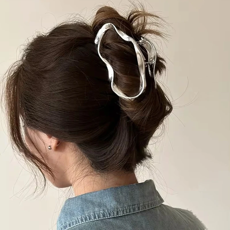 1/6 große Metall Haar Klaue Silber Pferdeschwanz Haarnadel Für Frauen Temperament Haar Krabbe Mädchen Koreanische Mode Haar Clip Haar Zubehör