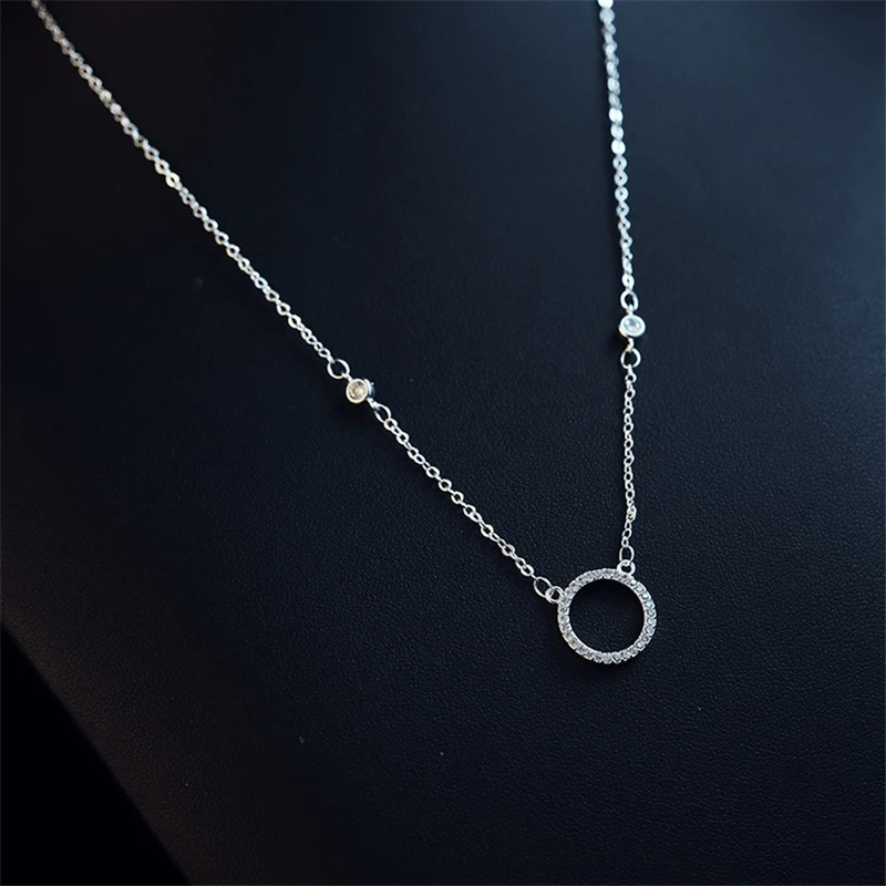 

S925 Silver 45cm Necklace Round Pendants Female Clavicle Chain Sterling Colgantes De Bizuteria 925 Gemstone Pendant Bizuteria