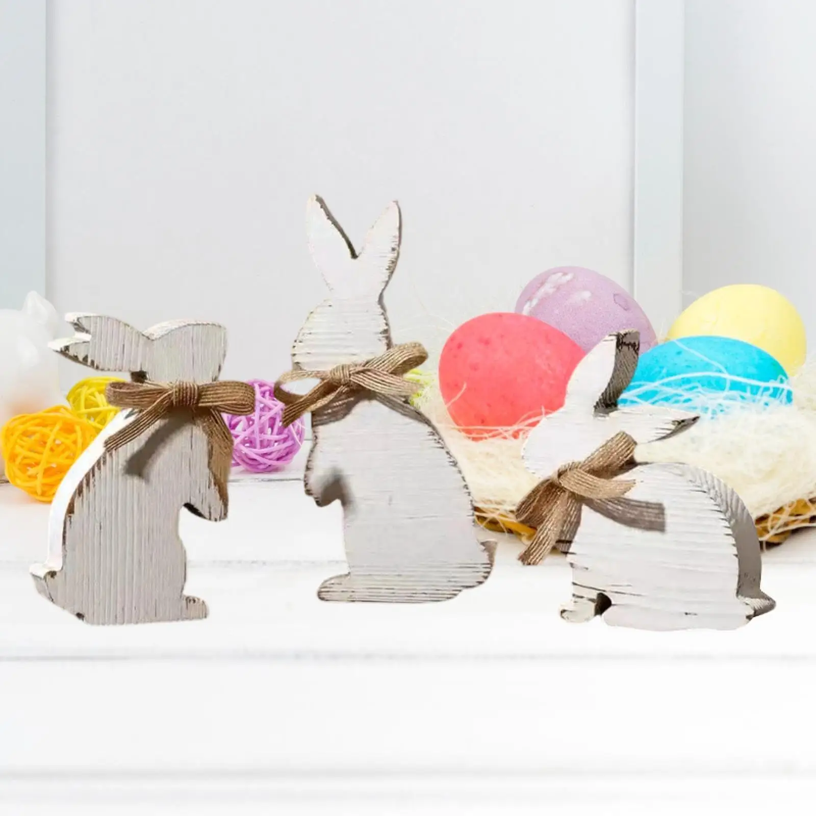 3Pcs Wooden Bunny Signs Easter Table Decorations Indoor Gift Tiered Tray Decor for Holiday Party Office Dining Room Bookshelf