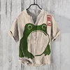 Japanese frog print Henley Shirt Men's Cool And Thin Breathable Summer Shirts Button Stand Collar Shirt v-neck henley shirt 1