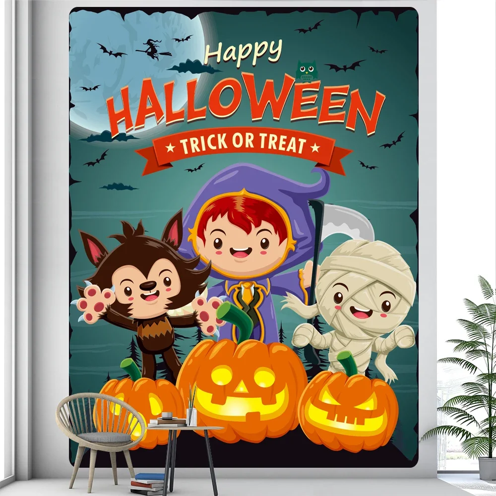 

Beautiful Halloween home decoration tapestry psychedelic scene pumpkin wall tapestry hippie witchcraft boho decoration