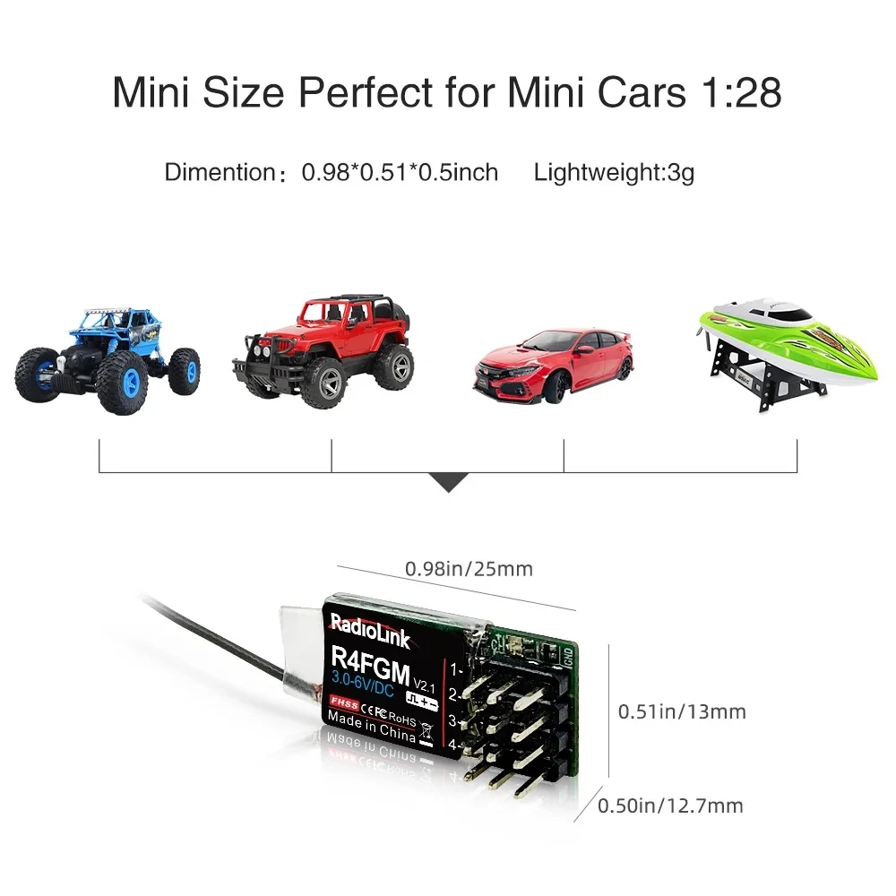 Radiolink RC카 보트 작업용 리시버 자이로, 송신기 RC4GS RC6GS T8FB T8S RC8X 용, 2.4GH R8FG R4FGM R6FG R6F
