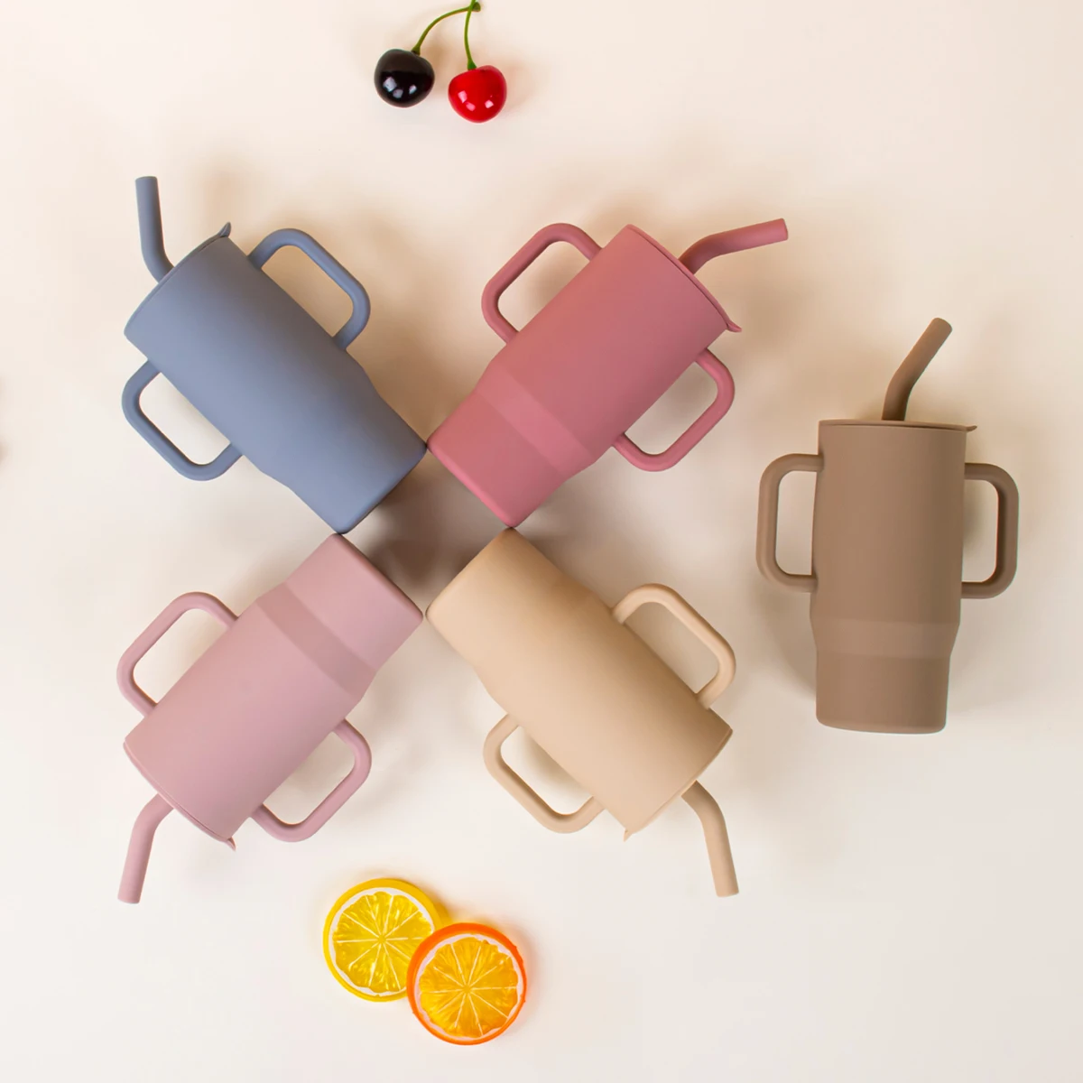 실리콘 240ml  학습용 빨대컵, 이중 손잡이,  훈련용 컵, 식품 등급 누수 방지 어린이 물컵