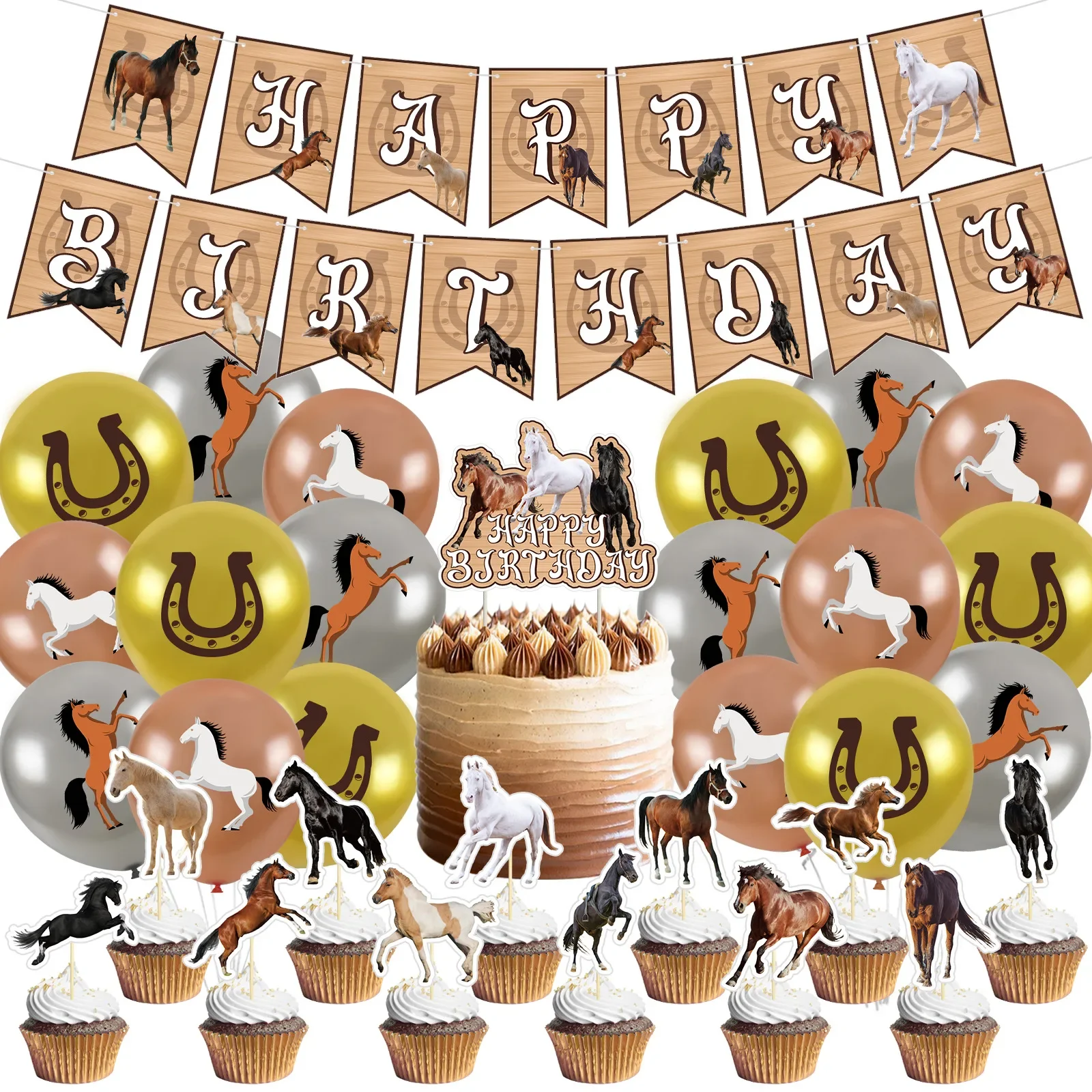 

Horse Themed Birthday Party Decorations for Boys Horse Balloons Cake Toppers Happy Birthday Banner Western Cowboy Party Decor