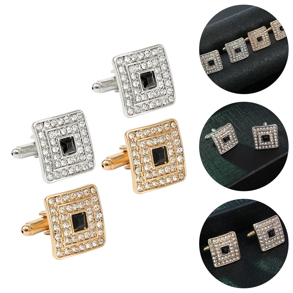

2 Pairs Cufflinks Shirt Sleeve Embellishment Rhinestones Square Mens Diamond Cuffinks Jewelry Zinc Alloy Man Shirts Fashion