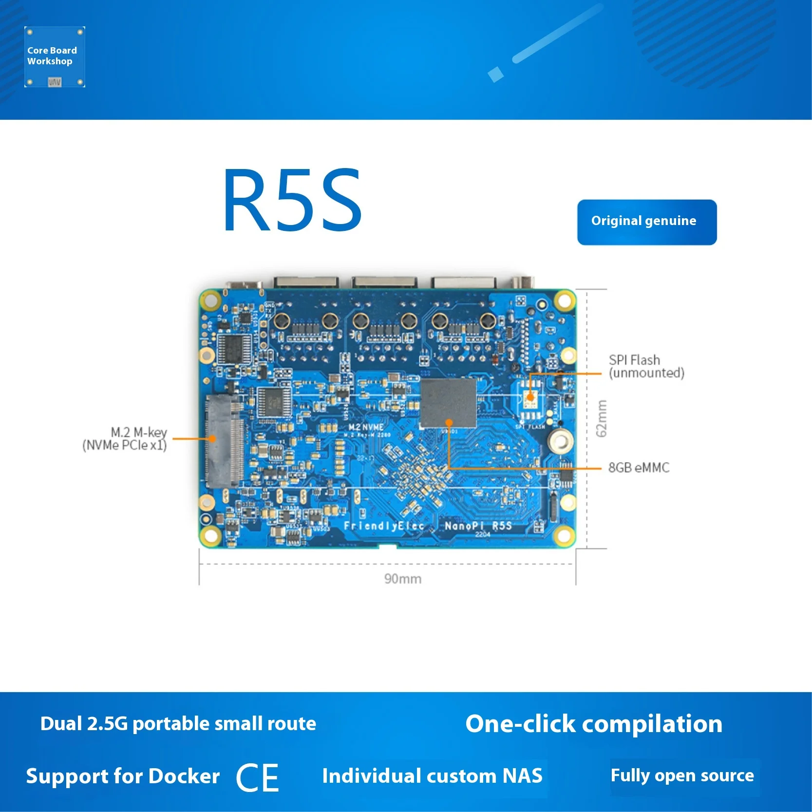 Single Board Computer Mini Development Board Smart Router NanoPi R5S Router Dual 2.5G+Gigabit Mini Development Board CNC All Metal Housing RK3568