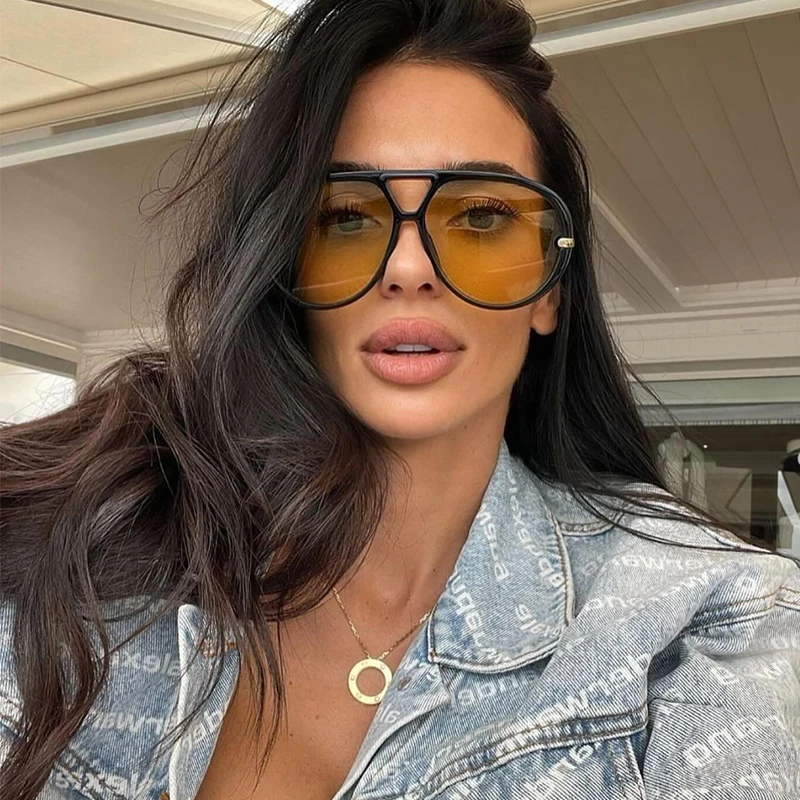 Oversized Women Sunglasses Fashion Large Size Yellow Lens  display picture 1
