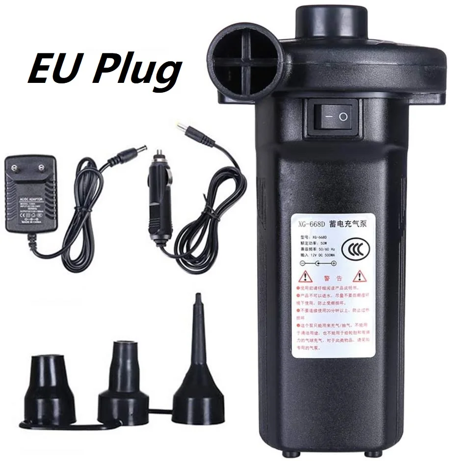 

12V 220V Electric Air Pump Inflator 50W Rechargeable Air Compressor Portable For PVC Boat Mattress Inflatable Pool Raft Bed