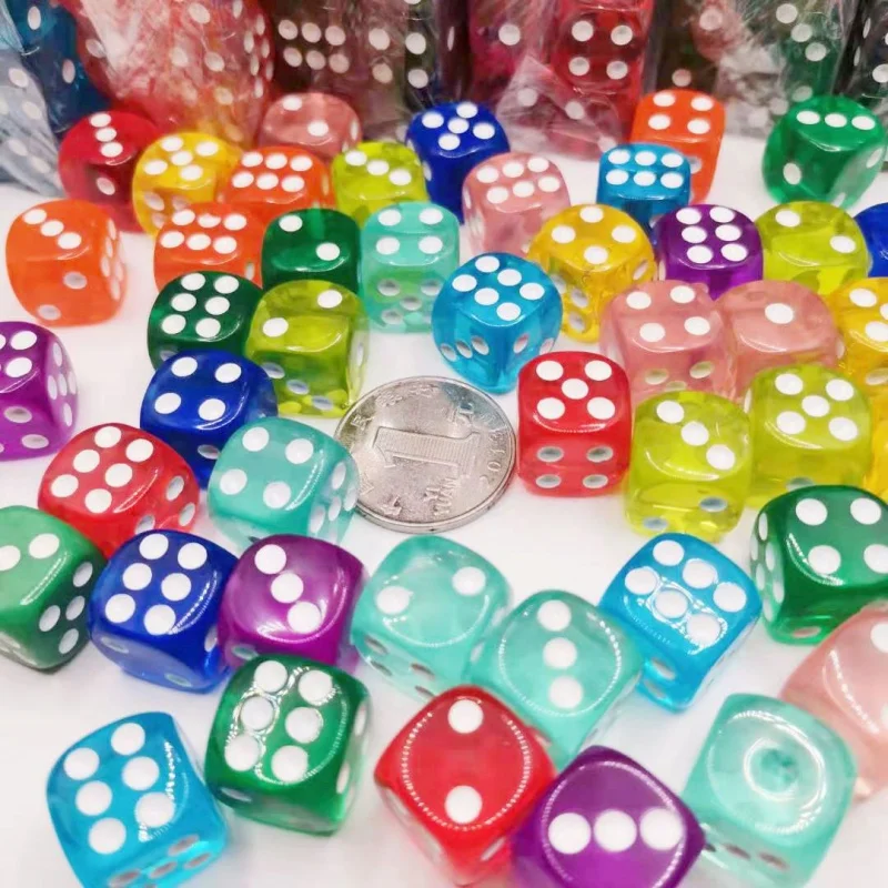 10Pieces/Lot Transparent Acrylic 6 Sided 14mm D6 Point Dice For Club/Party/Family Board Games 10 Colors acrylic dice game dice dice set