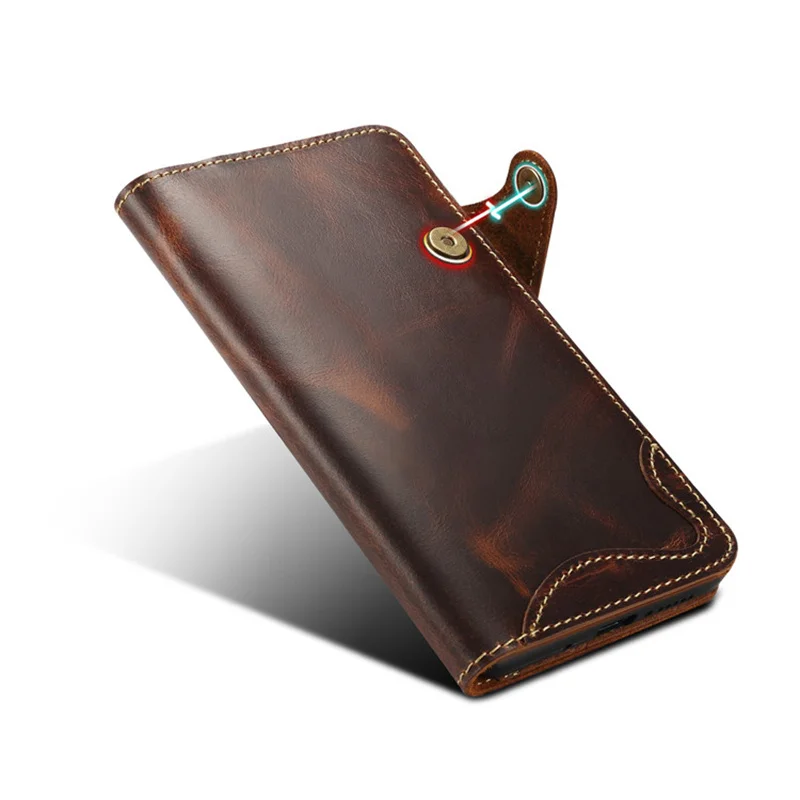 

Luxury Flip Leather Oil Wax Top Layer Cowhide Wallet Case for Huawei Mate 20/Mate 20 Pro High-Grade Buckle Closure Purse Cover