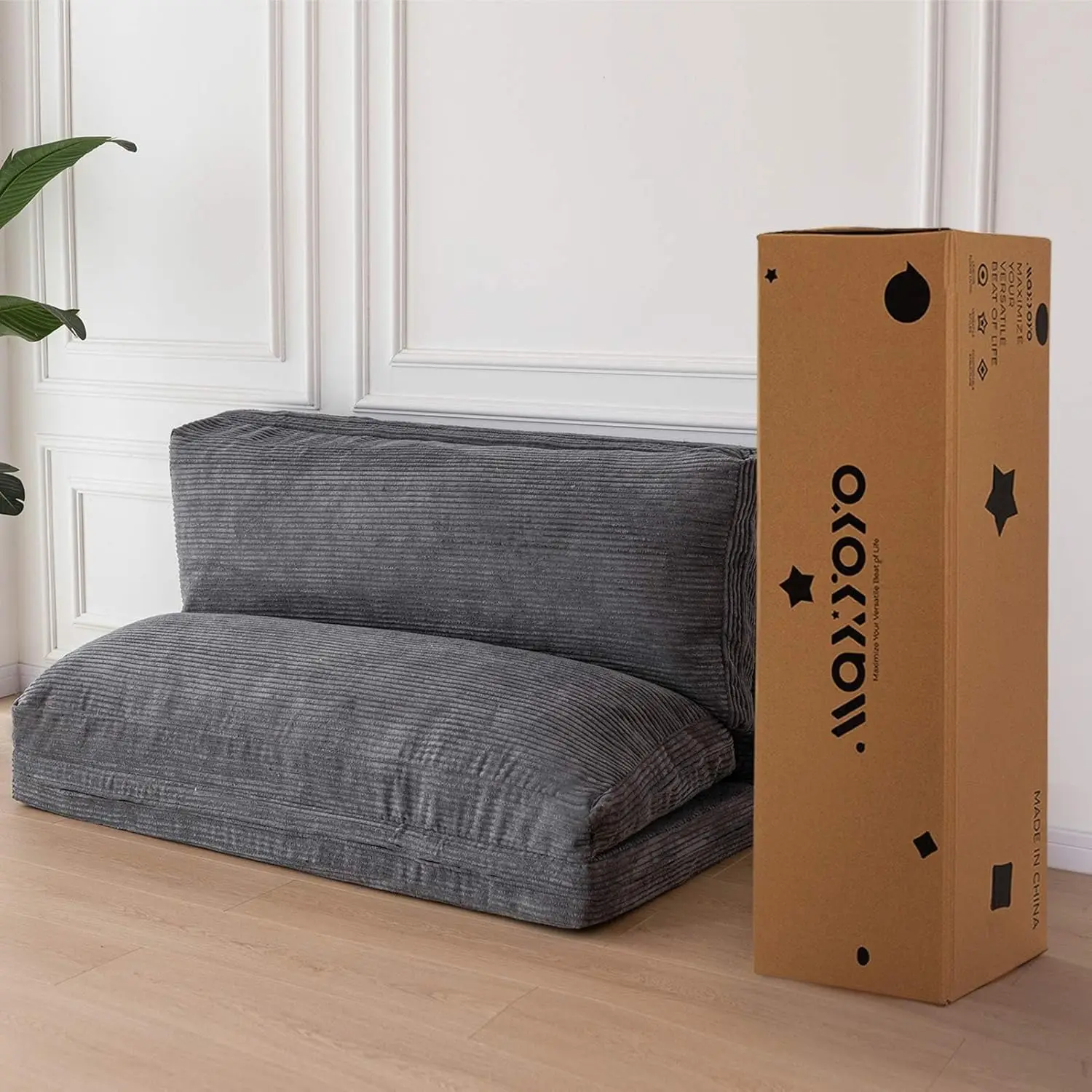 Bean Bag Bed Folding Sofa Bed Floor Mattress for Adults, Extra Thick and Long Floor Sofa with Corded Washable Cover, Dark Grey 4