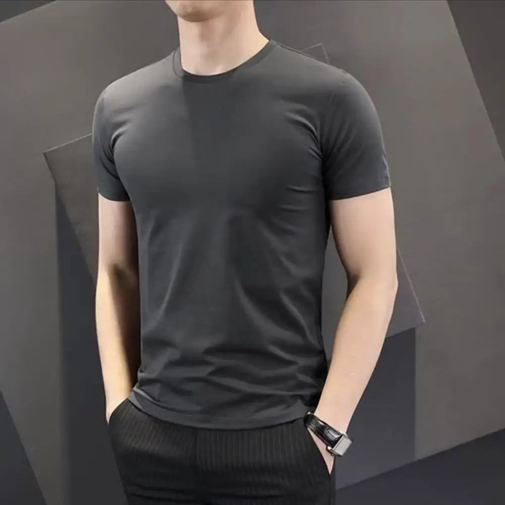 Men Slim Fit T-shirt Men\'s Summer T-shirt Soft Breathable Slim Fit O Neck Top for Sports Business Casual Wear Solid Color Tee