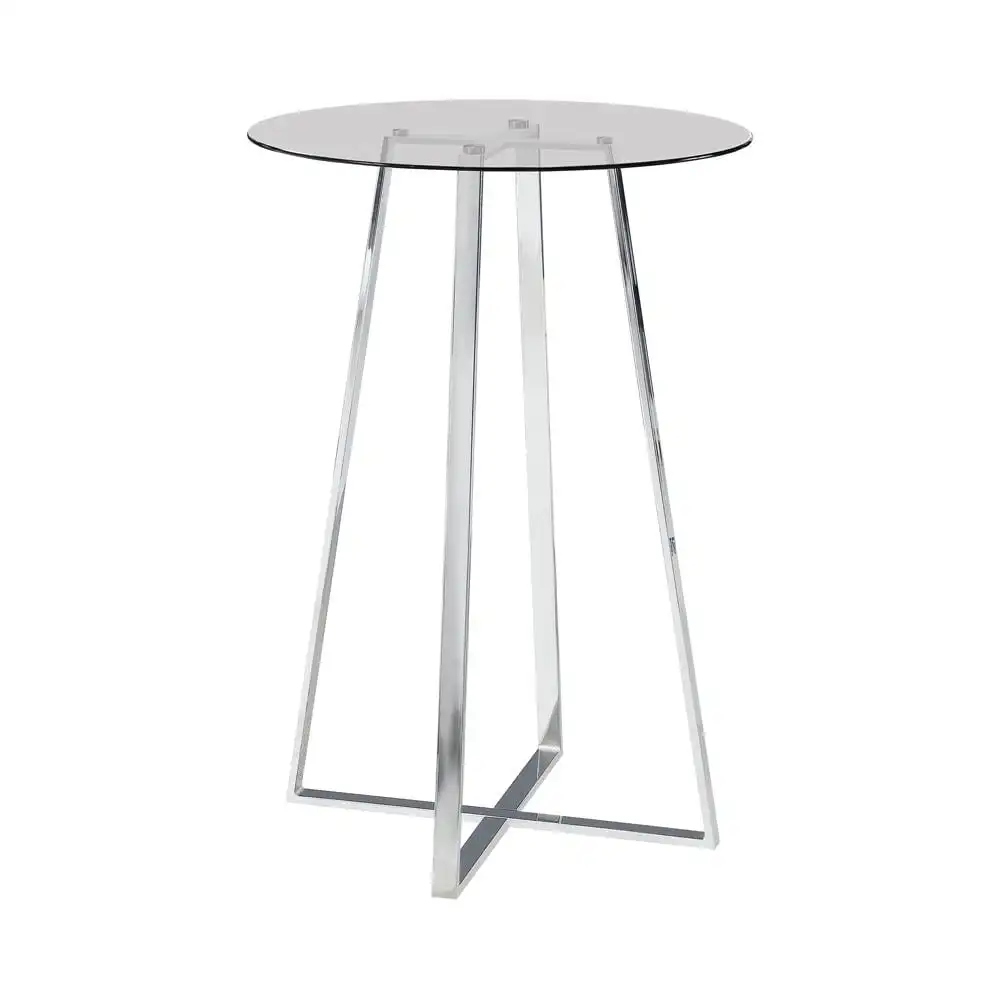 

Round Glass Top Bar Table Chrome Legs Bistro Pub Table