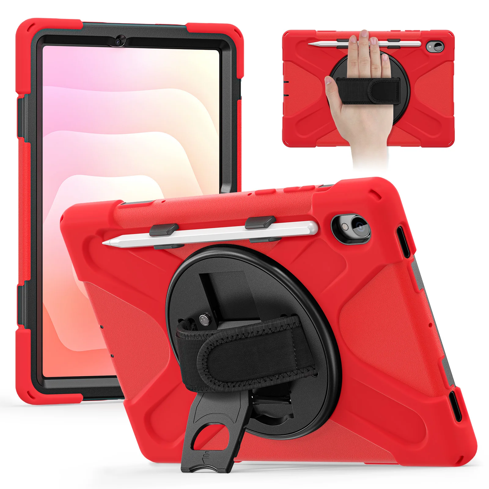 Foldable 360° Rotating Tablet Stand Case with Shoulder Strap and Pen Holder