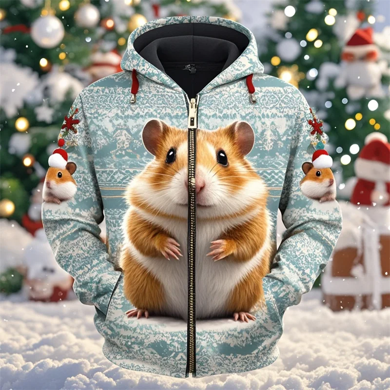 Herbst Winter 3d niedlichen Tiere Hamster Grafik druck Reiß verschluss Hoodies für Männer Kind Mode lustige lose Streetwear Kleidung Top neu – Detail 11