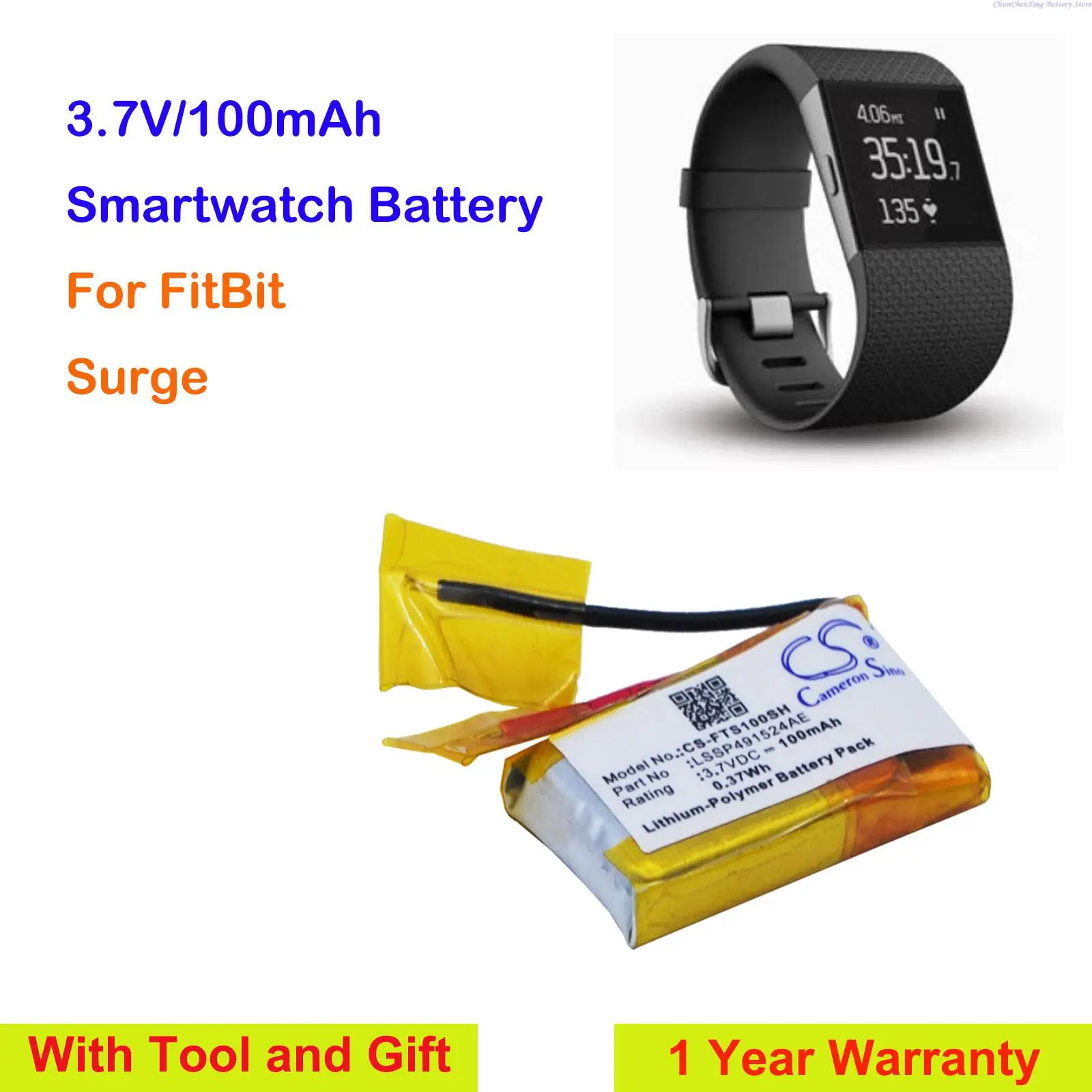 Batteria Smartwatch Greenbattery100Mah Per Fitbit Surge