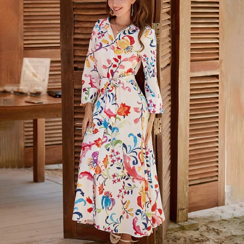 

Long Dress Women Boho Lace Maxi Dress Summer Beach Holiday White Wedding Dresses Ladies Retro V Neck Sundress Ropa Mujer