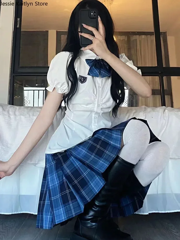 

Set Cosplay Girl White Sweet Japanese Women And Cute Anime Plaid Uniform Pleated Korean Shirt School Kawaii