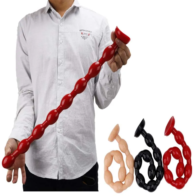 Plug anal souple à billes et long dildo en silicone pour anus_voghion.com