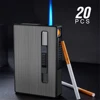 Cigarette Case With Lighter Jet Flame Lighter USB Metal Lighter Holds 20pcs 100mm Cigarettes Tobacco Storage Box Smoking Gadgets 1
