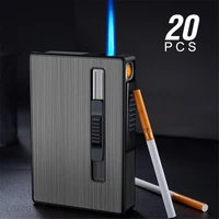 Cigarette Case With Lighter Jet Flame Lighter USB Metal Lighter Holds 20pcs 100mm Cigarettes Tobacco Storage Box Smoking Gadgets 1