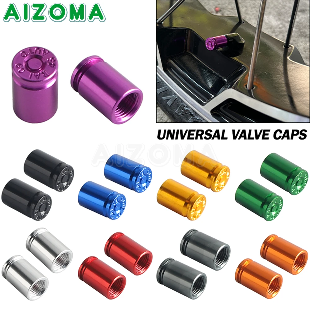 Universal Aluminum Wheel Tire Valve Caps - Waterproof Motorcycle Accessories (2 Pack)