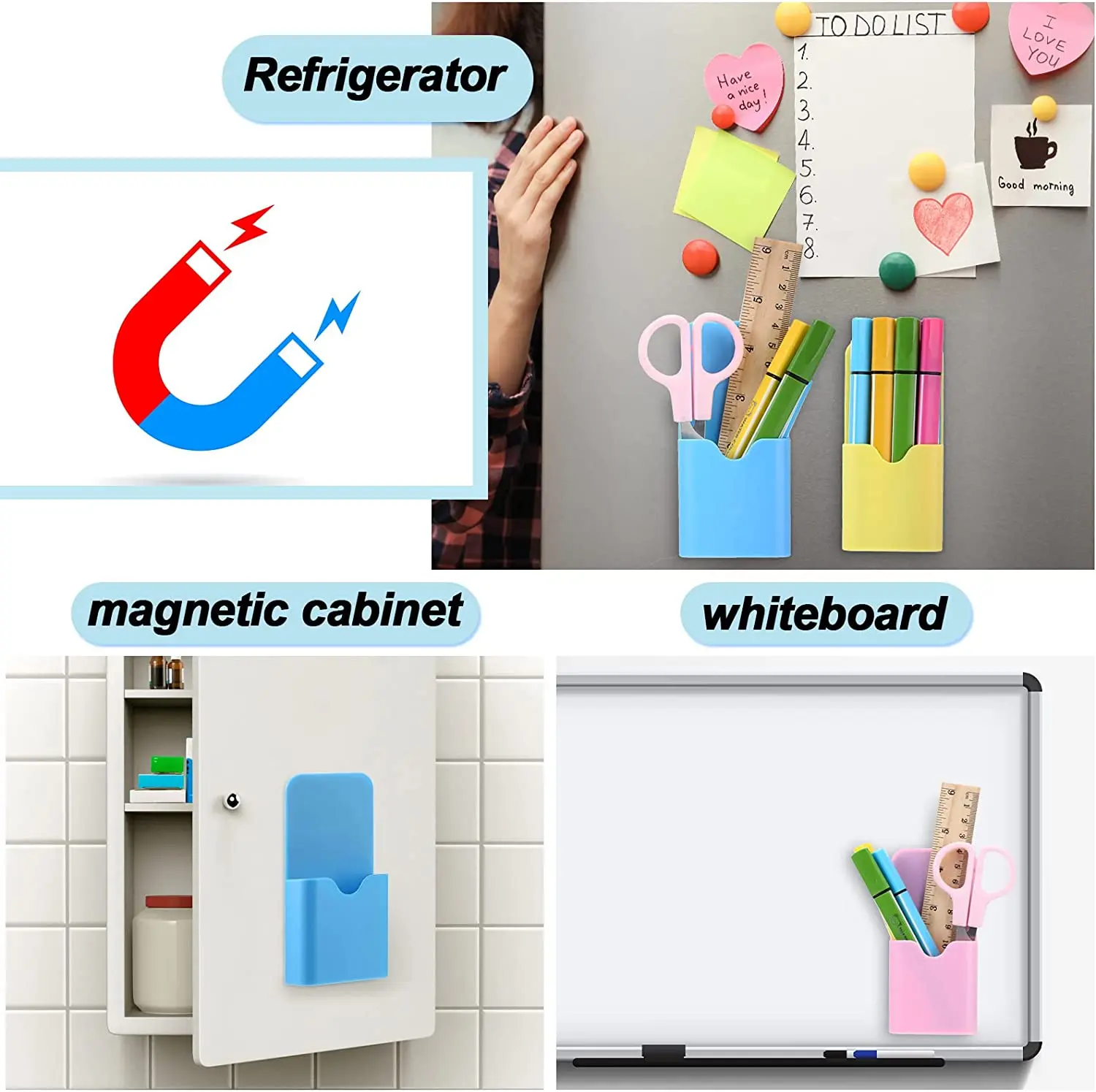 Magnet Pen Holder Dry Erase Magnetic Marker Holder Whiteboard Holders Pencil Cup Refrigerator Storage Organizer For Home School