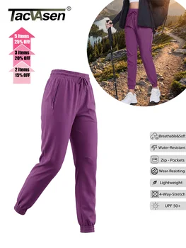 TACVASEN Quick Dry Hiking Pants Womens Outdoor Sports Drawstring Waist Joggers Waterproof Lightweight 3 Zipper Pockets Trousers 1