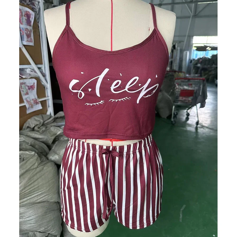Striped Tank Top Shorts Pajamas Sets for Women Summer Sleepwear Pyjamas Set Camisole and Shorts Ladies Cute Nightwear Loungewear