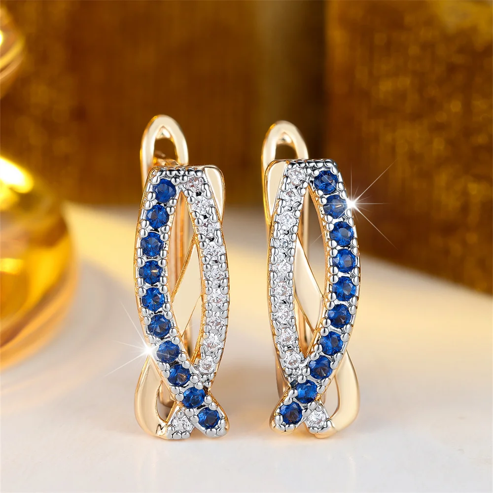 Multicolor Crystal Zircon Hollow Infinity Hoop Earrings For Women Vintage Gold Color Ear Buckle Wedding Jewelry Engagement Gifts