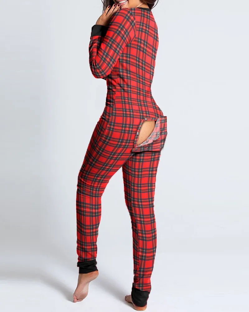 Pijama Sexy con estampado navideño para mujer, mono informal con botones,  parte inferior delantera y trasera, abertura en la cadera, 2023 - AliExpress