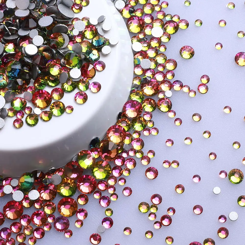 Versatile Mix Size Glitter Glass Rhinestones - Silver Bottom, Non-Hotfix, Perfect for Nail Art and Clothing Embellishment