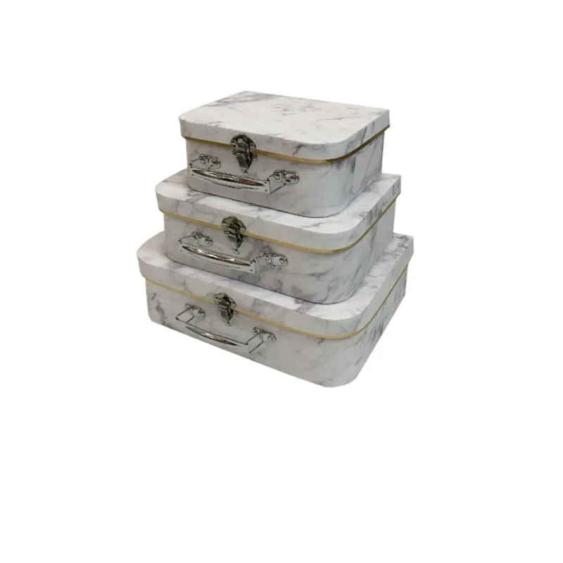 

3 Pcs/Set Marbled Vintage Suitcase Styling Gift Box Metal Portable Snap Look Packing Cardboard Carton Children's Toy Storage Box