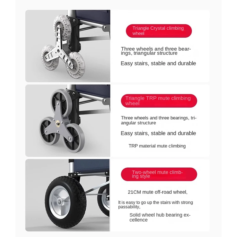 Six Wheels Shopping Cart Light Trailer Climbing Stairs Removable Folding Washing Trolley Aluminum Alloy Rod Large Capacity