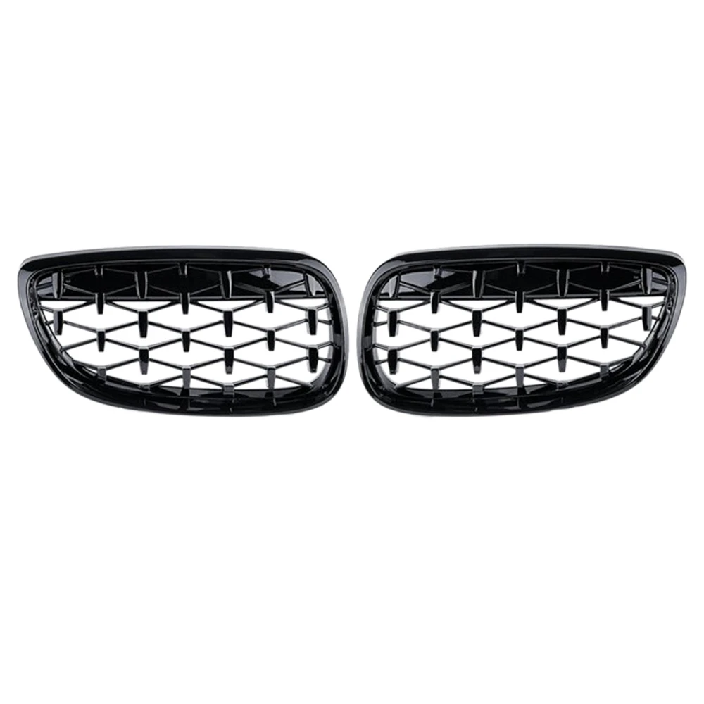 

2X Car Front Bumper Hood Kidney Grille Diamond Meteor Racing Grill Glossy Black for -BMW 3 Series E92 E93 2DR 2006-2010