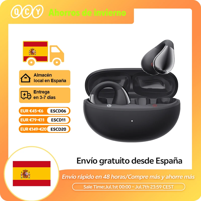 QCY Crossky-Écouteurs à clip d'oreille C30, Bluetooth 5.4, sans fil, oreille ouverte, écouteurs de sport TWS, écouteurs à connexion touristique