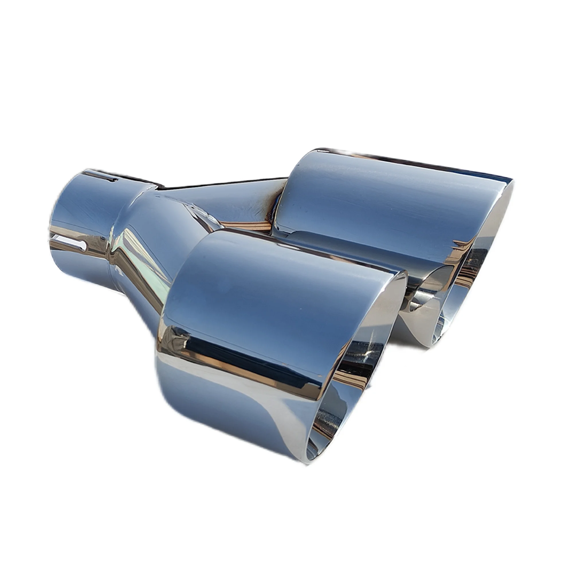 1 Pcs Universal Car Stainless Steel Tail Throat Length Y-Shaped Double Out Twill Glossy Exhaust Muffler Tip